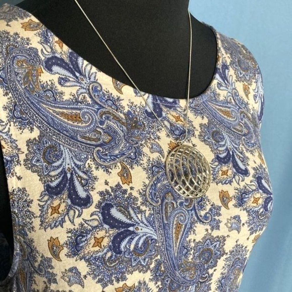 H&M Lightweight Tank Dress in Ivory and Blue Paisley, Size Medium